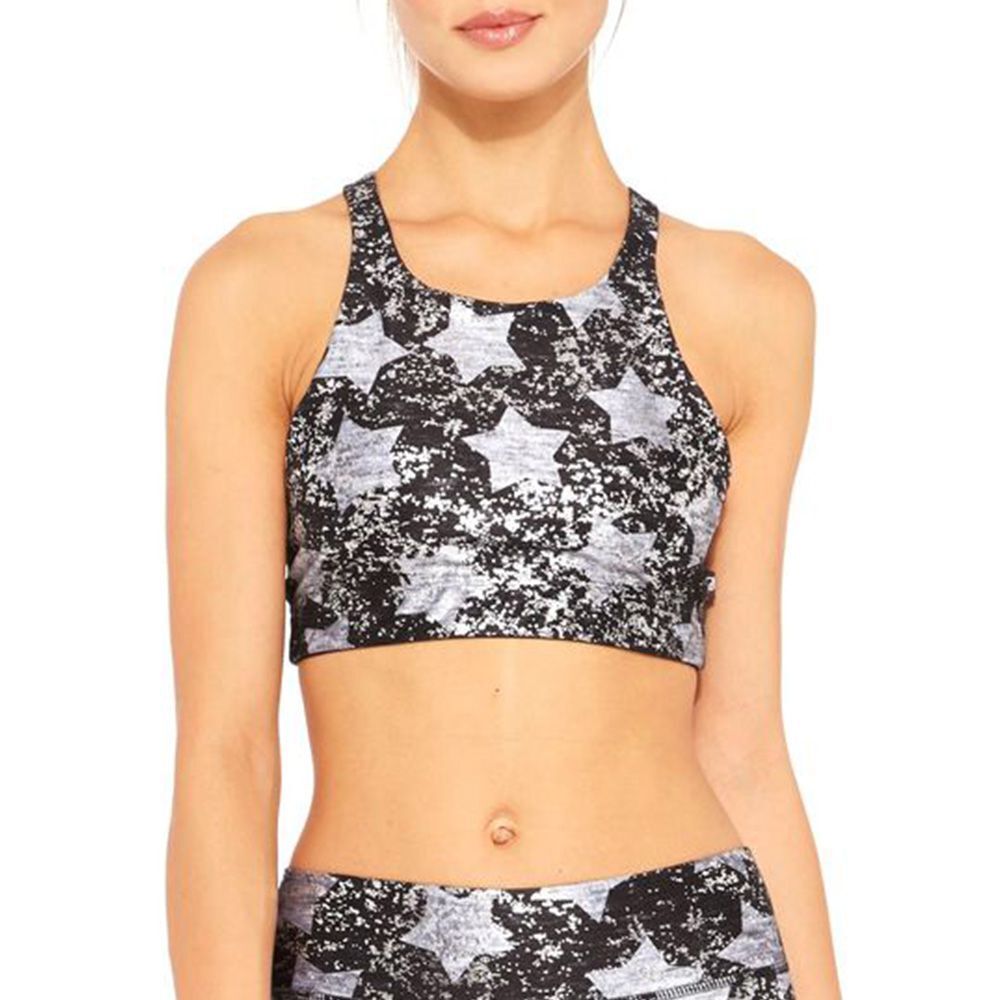 Terez Metallic Star Print Sports Bra Black Silver Size XS